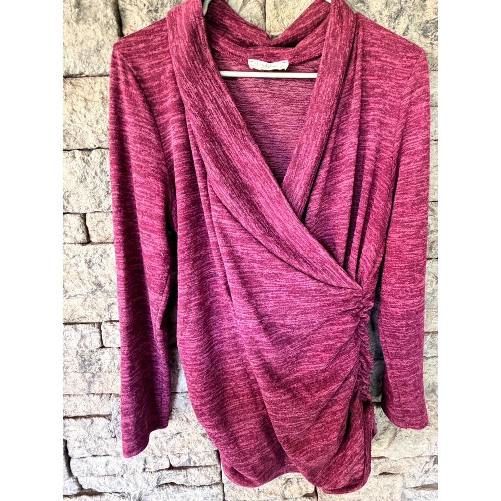 Hello Miz Faux Wrap Top Women Large Pink Space Dye Stretch Ruched Maternity
